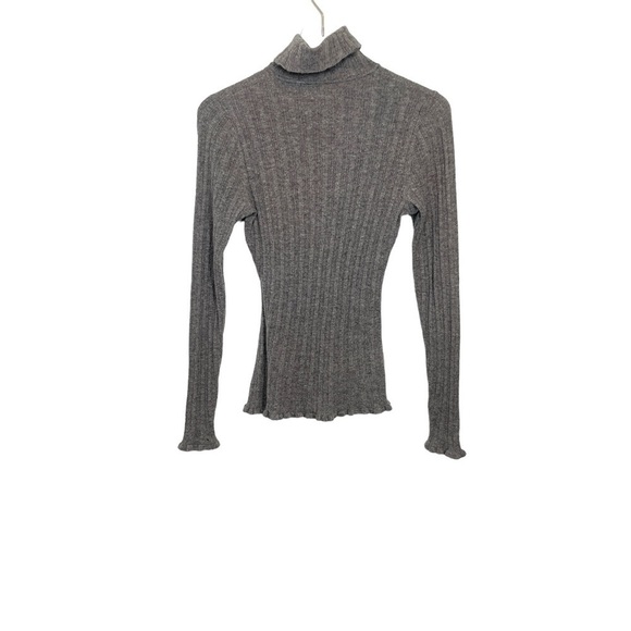 Paige Grey 100% Cashmere Turtleneck Sweater Wide Ribbing Lettuce Hem/Cuffs Sz S - Picture 5 of 15